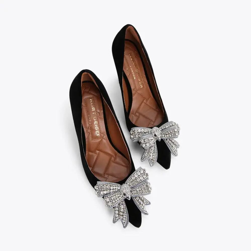Kurt Geiger Belgravia Velvet Crsytal Bow Stilettos Court Pump Black Womens EU 40